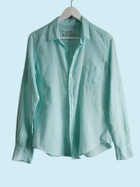 Frank & Eileen Barry Button Up Shirt Size Large Mint Green Cotton Long Sleeve